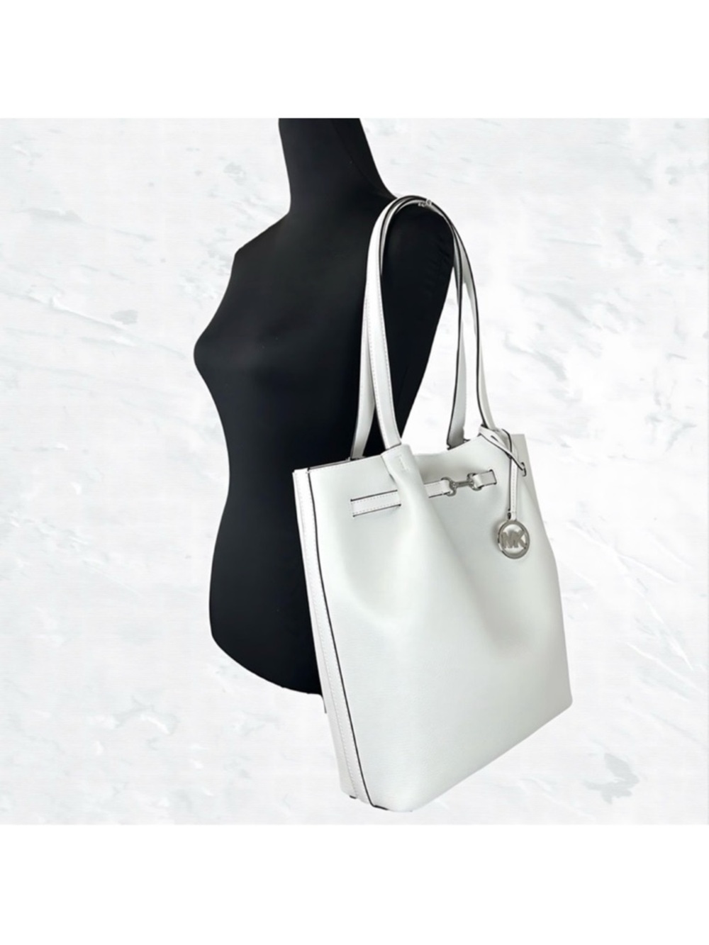NWT Michael Kors Optic White Large Pebbled N/S Leather Carson Tote Shoulder Bag